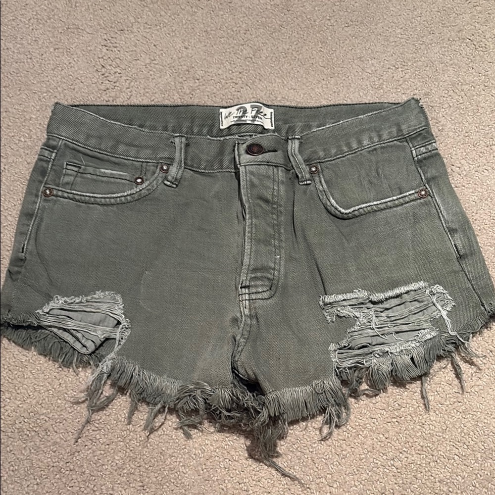 Free People Army Green Denim Shorts